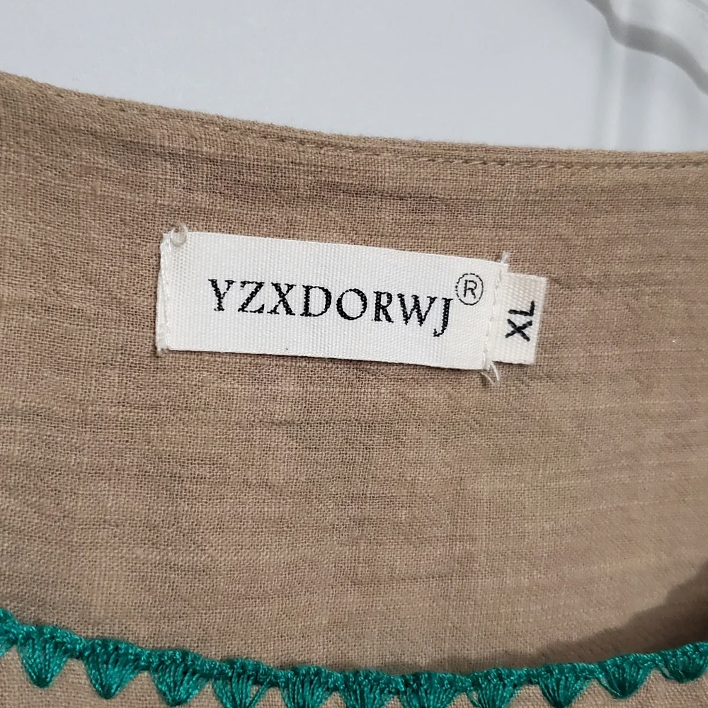 Embroidered Florals Khaki Short Sleeve Peasant top XL NWOT Bohemian YZXDORWJ - Picture 5 of 7